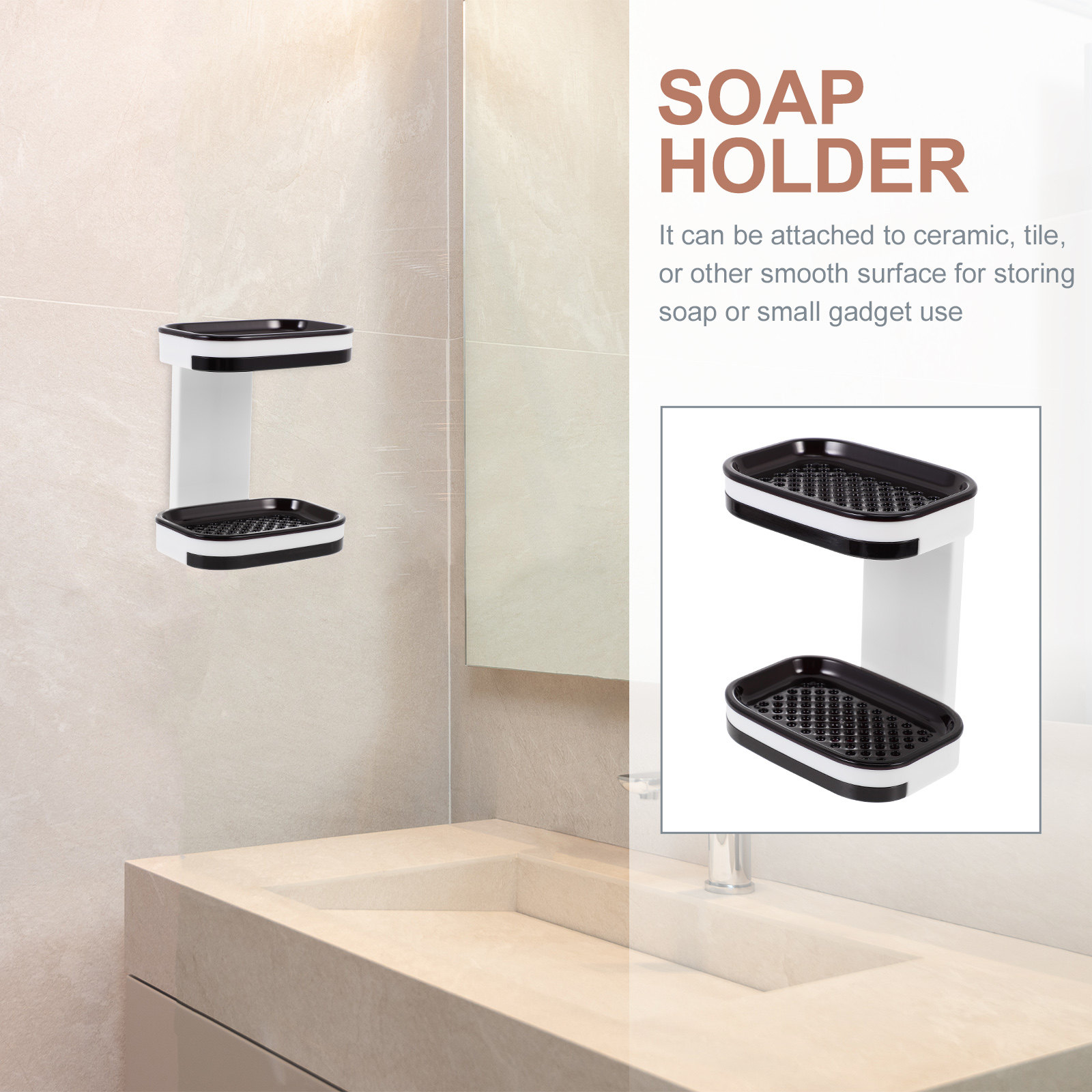 Soap Dish Draining - 2-Tier Wall Mounted Soap Holder Premium